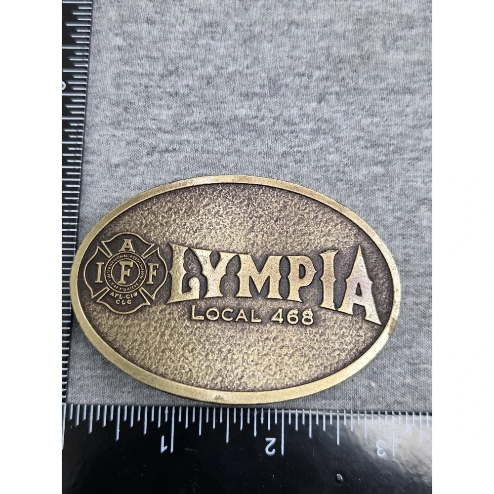 Vintage Olympia Fire Fighters Union Local 468 Solid Brass Belt Buckle IAFF